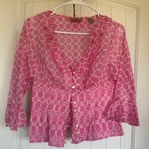 PM i.e. Petite Ruffle Silk Blend Blouse-Size Small